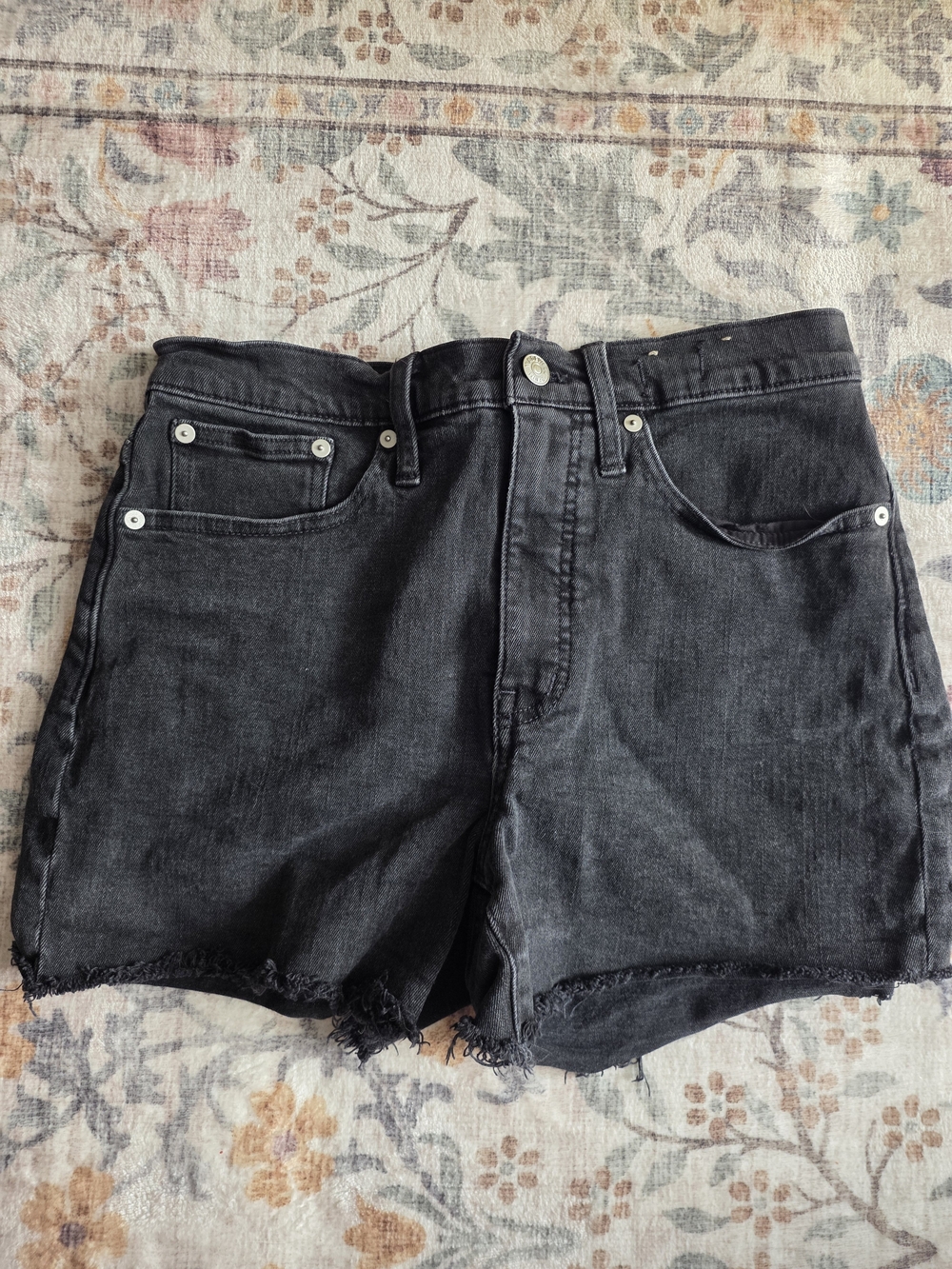 Madewell High Rise Black Denim Cutoff Shorts with Frayed Hem